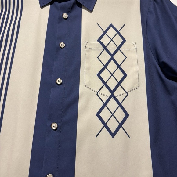 Royaura Hawaiian Mens Shirt XL Blue Tan Short Sleeve Button Up Casual Geo Design - Picture 4 of 6